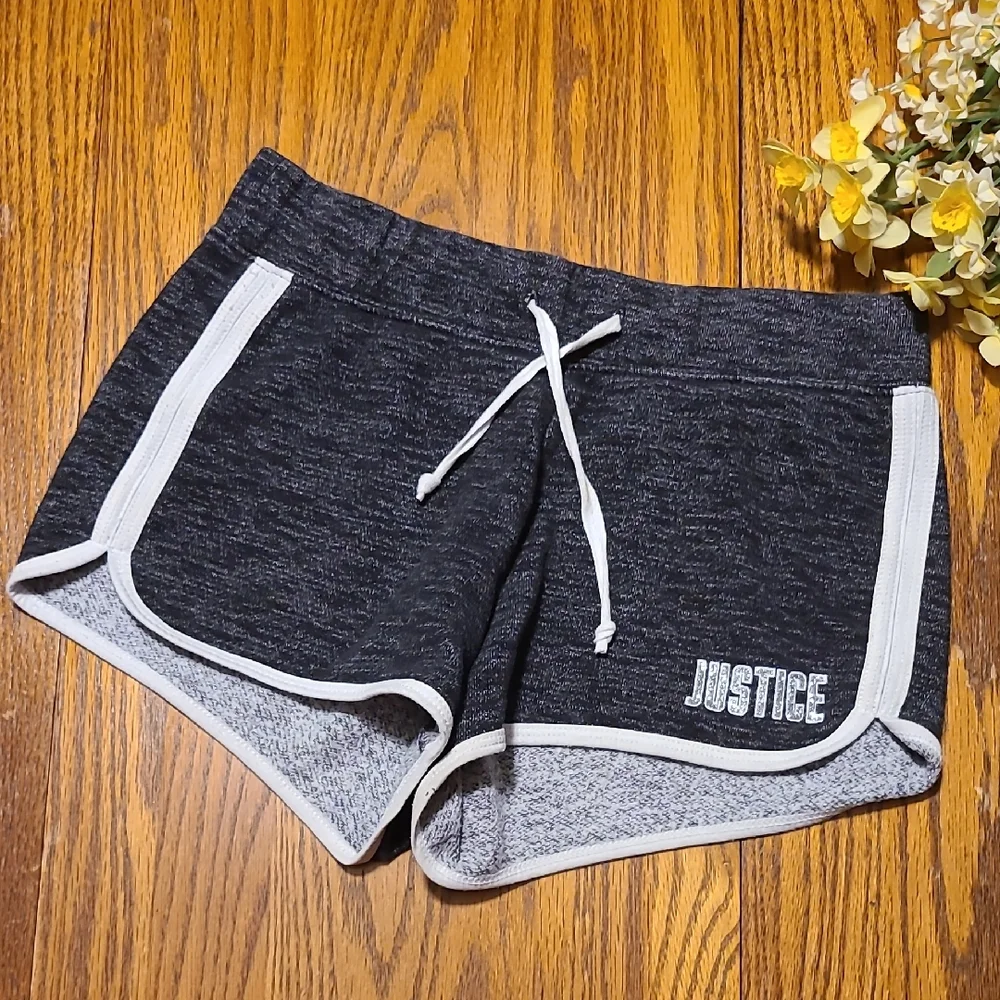 Justice Charcoal Athletic Shorts with White Trim - Girl's 12